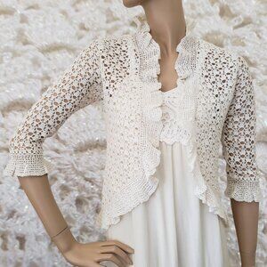 *NWOT* Vintage ICI Iridescent Sparkle Ruffle Open Knit Cardigan SZ S